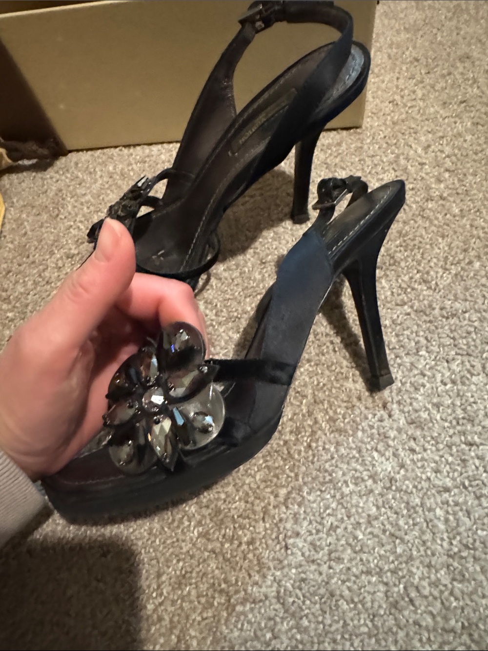 Louis Vuitton Black Jeweled Flower Slingback Heels 35.5 - Picture 3 of 12